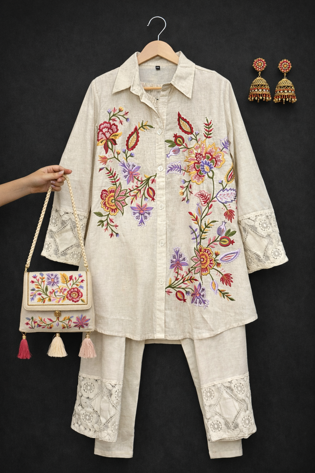 Off White Embroidered Pakistani Co-ord Set