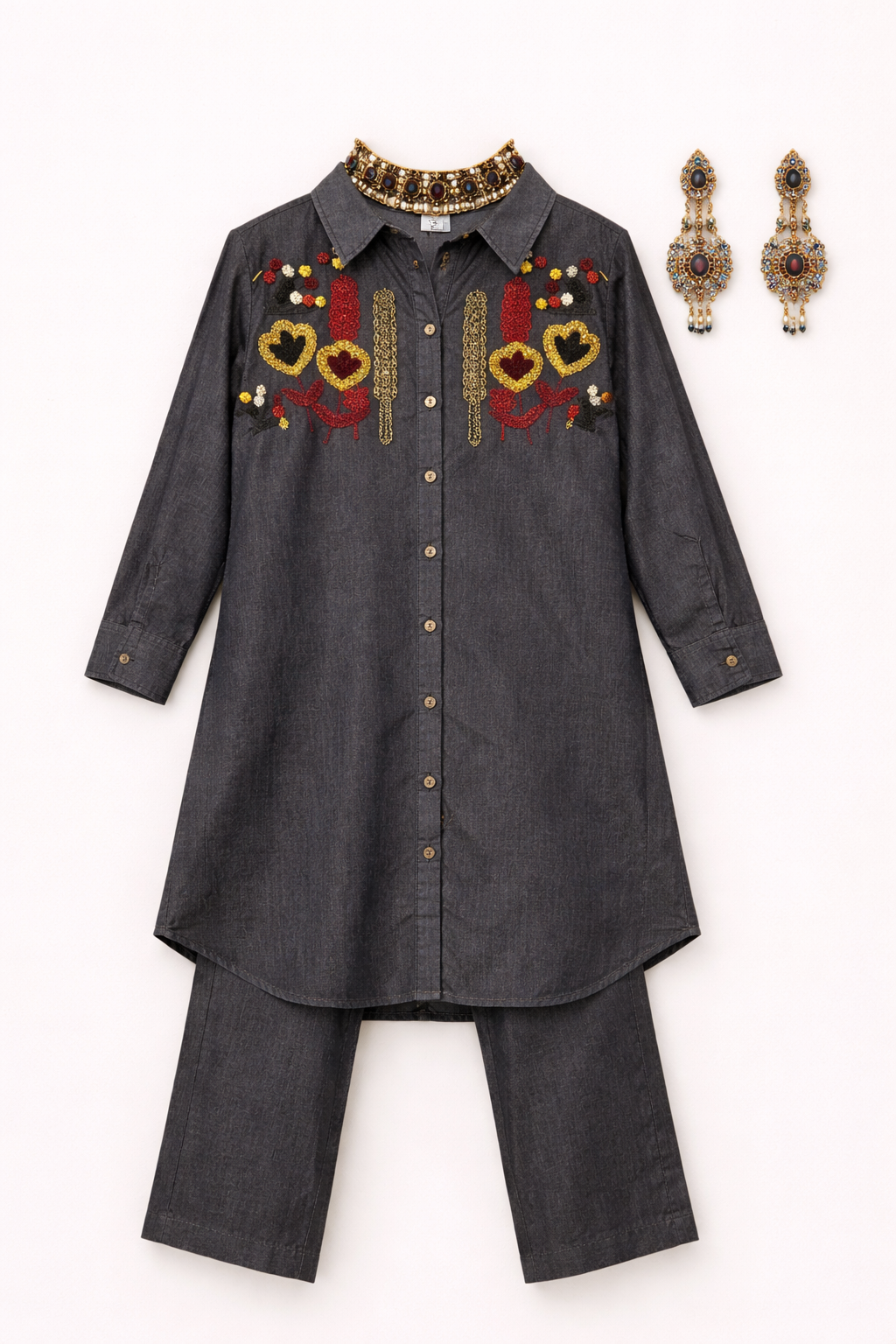 Denim Embroidered Co-ord Set