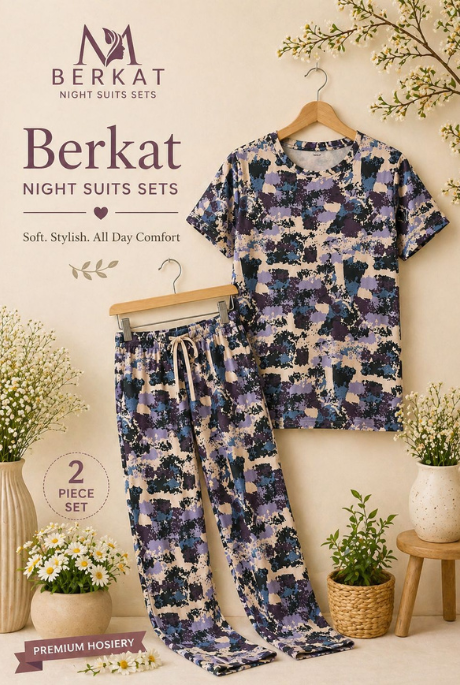 Navy Blossom Night Suit