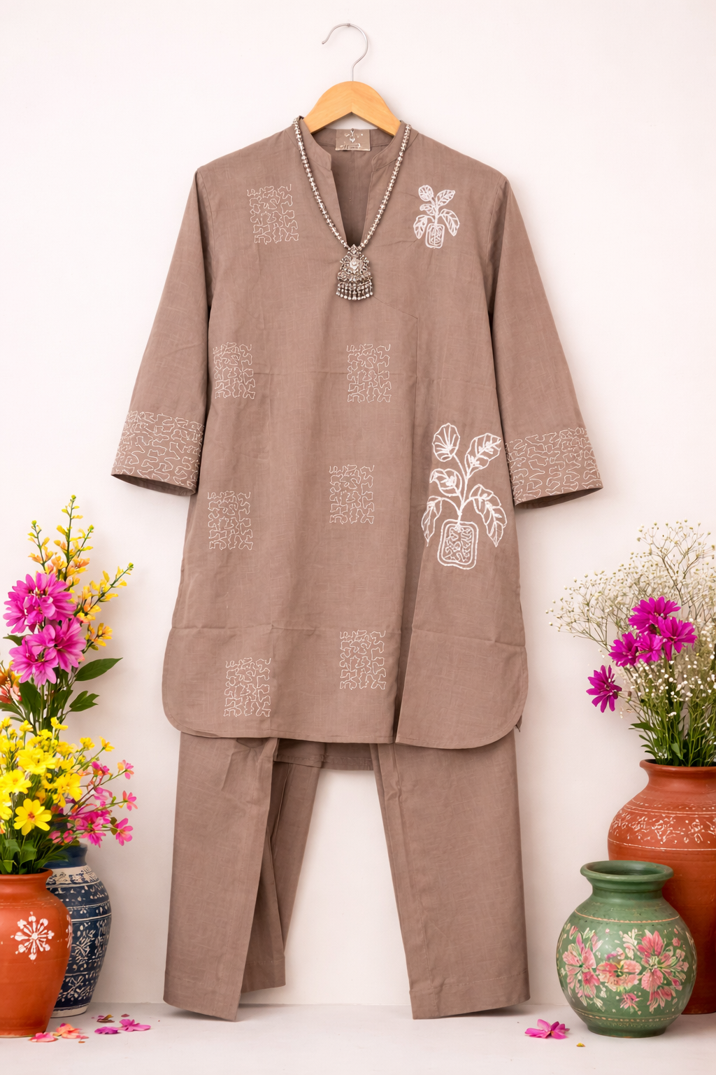 Brown Embroidered Co-ord Set