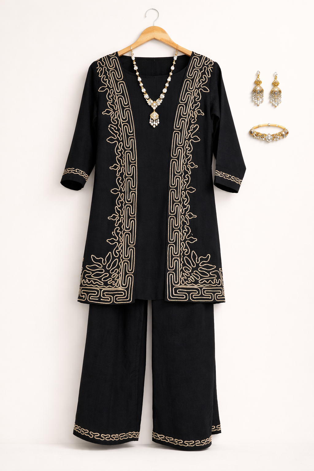 Black Embroidered Shrug Co-ord Set