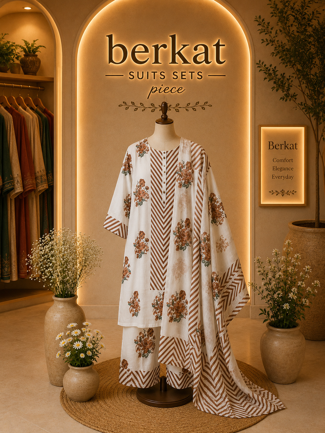 Pure Cotton White Printed Suit