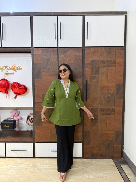 V-Neck Embroidered Short Kurti