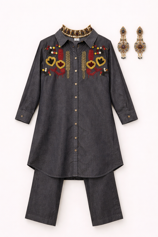 Denim Embroidered Co-ord Set