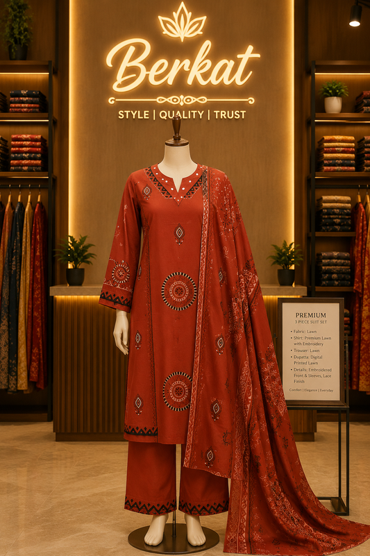 Pure Cotton Rust Suit Set