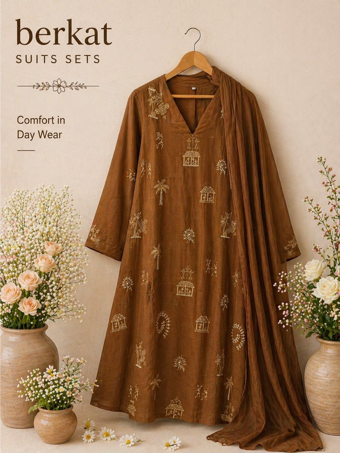 Brown Embroidered Suit Set