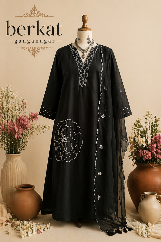 Pure Cotton Black Suit Set
