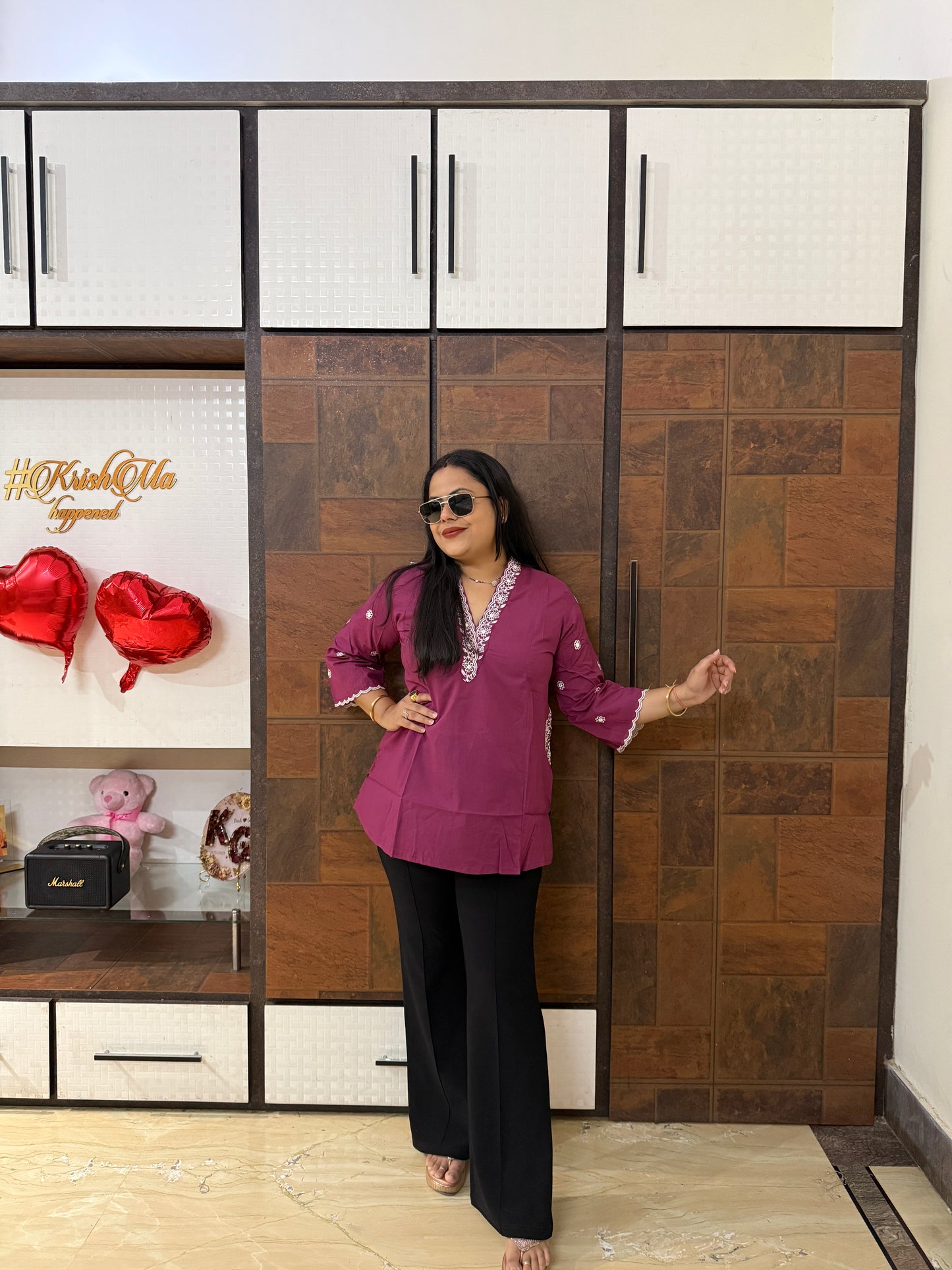V-Neck Embroidered Short Kurti