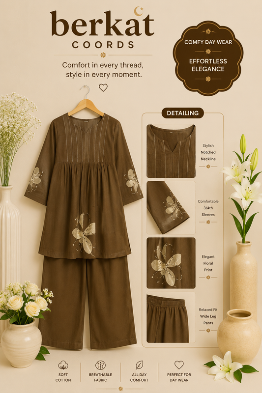Brown Pure Cotton Co-ord Set