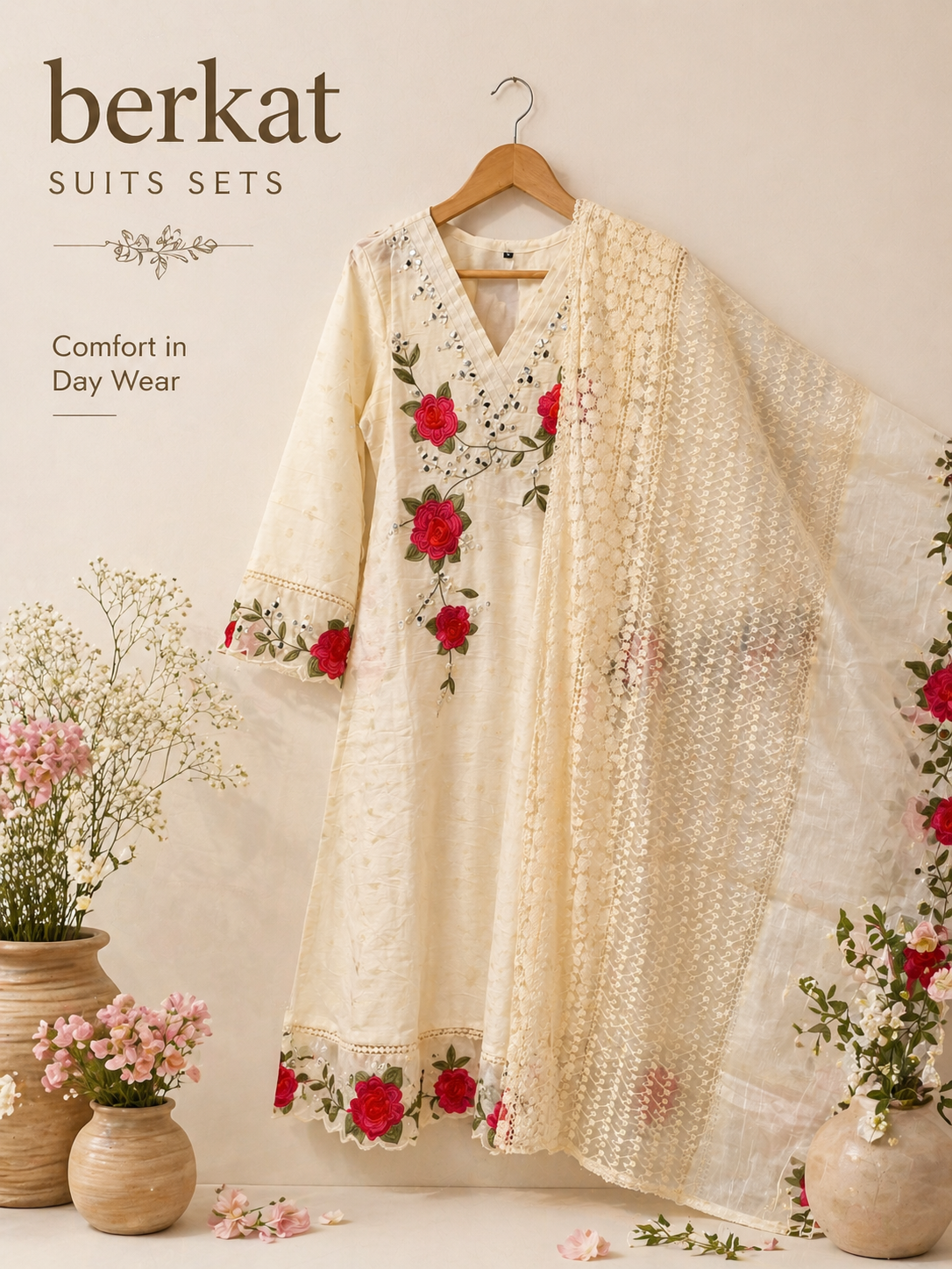 Off White Organza Suit Set