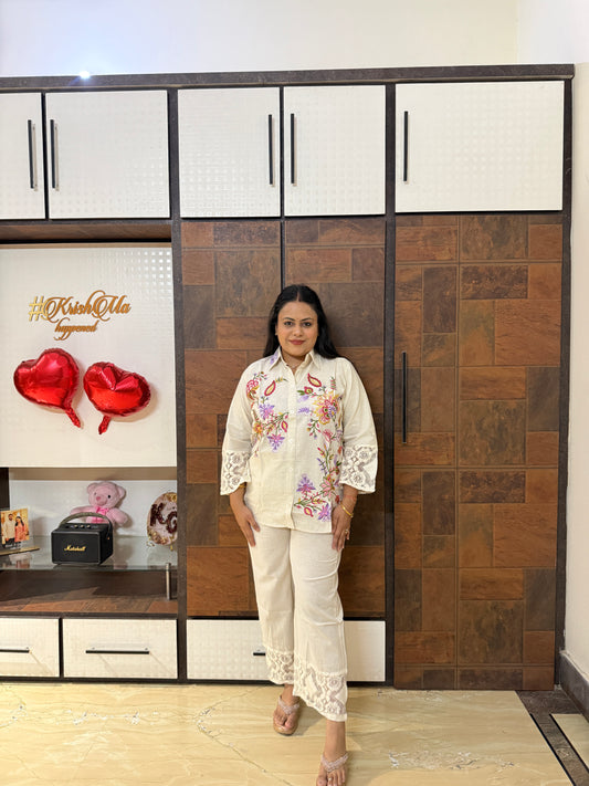 Off White Embroidered Pakistani Co-ord Set
