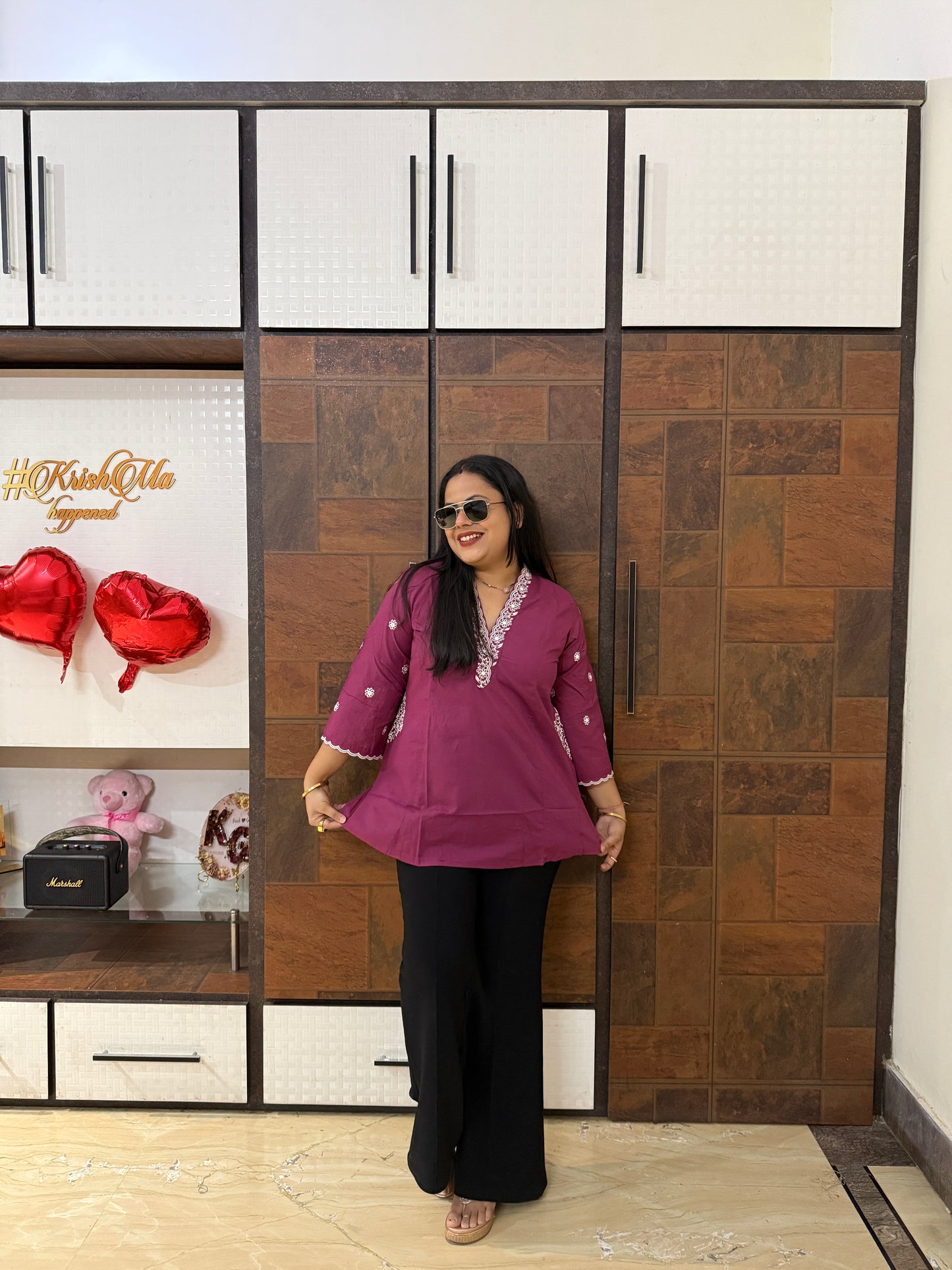 V-Neck Embroidered Short Kurti