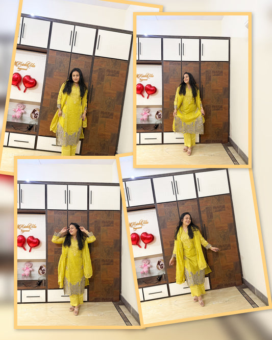 Pakistani Organza Yellow Suit Set