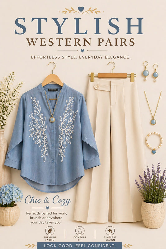 Denim Embroidered Top