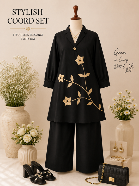 Black Pure Cotton Co-ord Set