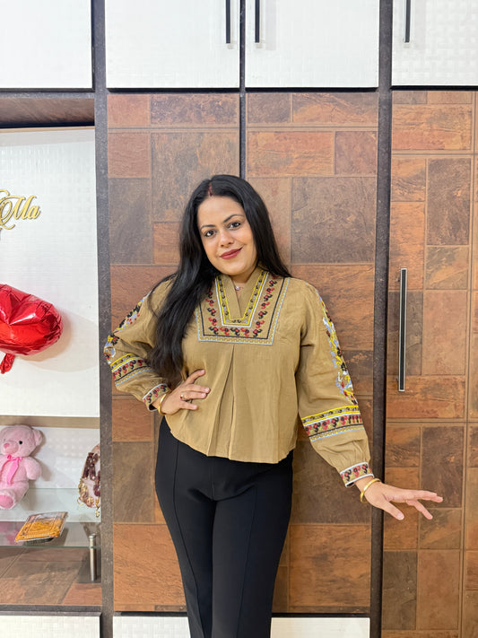 Embroidered Peplum Top