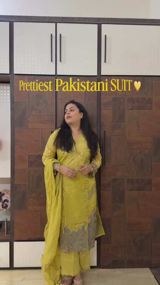Pakistani Organza Yellow Suit Set