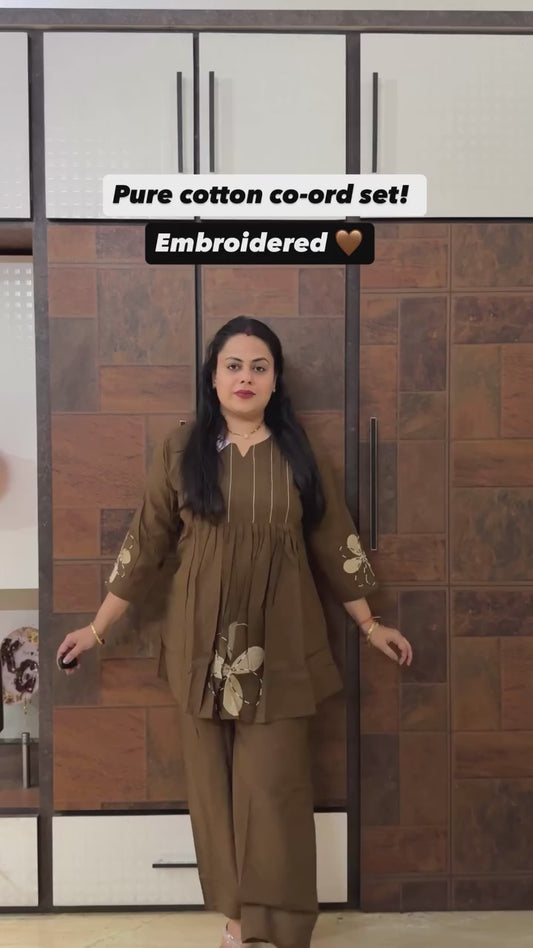 Brown Pure Cotton Co-ord Set