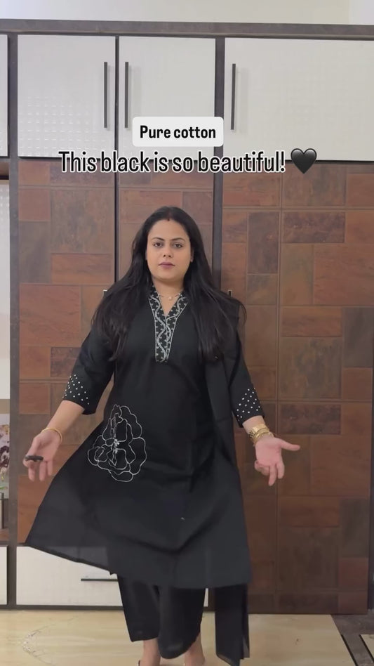 Pure Cotton Black Suit Set